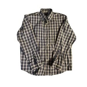 Land's End Blue Checkered Gingham Shirt Traditional Fit. Size L 16-16 1/2.